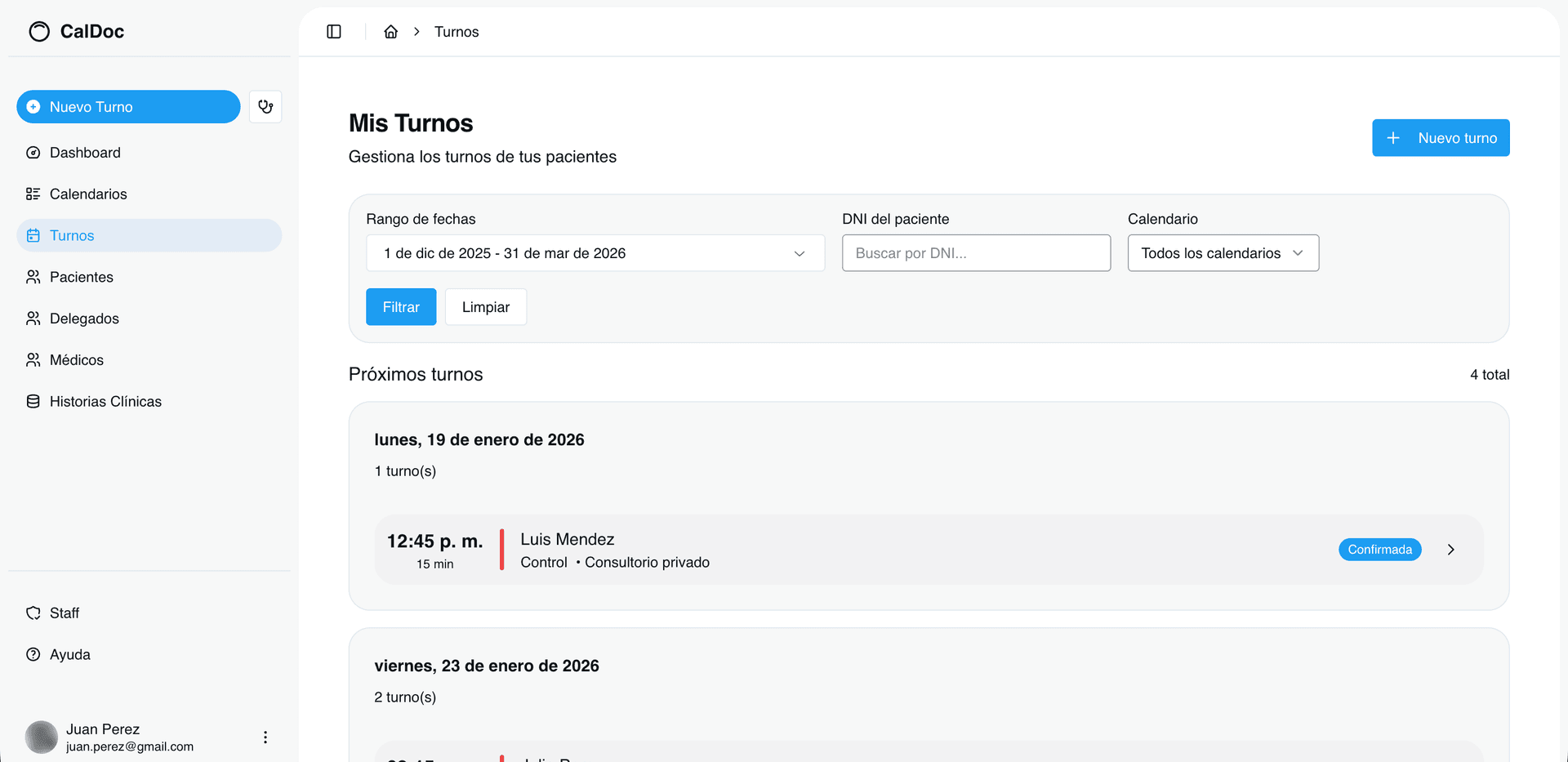CalDoc - Gestión de Turnos