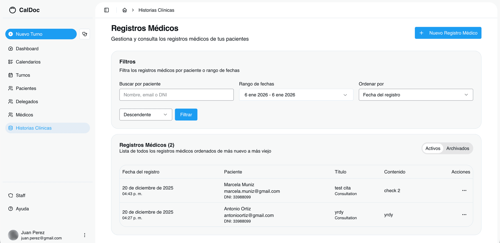 CalDoc - Historias Clínicas